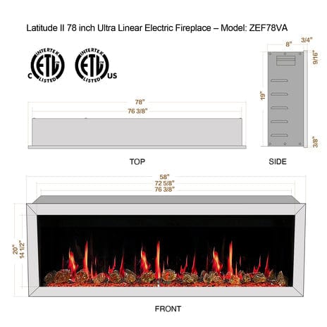 Litedeer Electric Fireplace Litedeer Gloria II 78-in Smart Control Electric Fireplace Wifi Enabled -White - ZEF78VCW ZEF78VCW