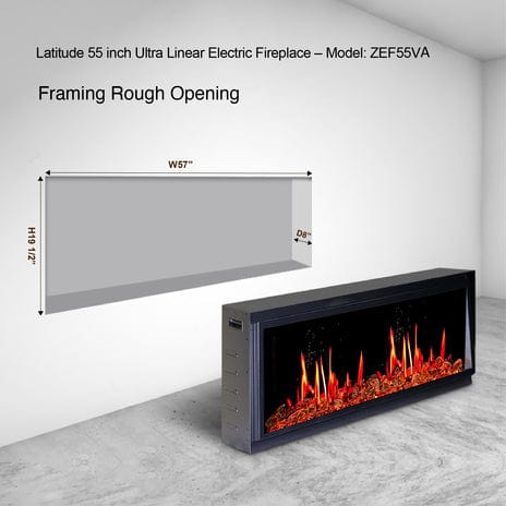 Litedeer Electric Fireplace Litedeer Latitude 55" Smart Built-in Linear Electric Fireplace Wifi Enabled with Crackling Sounds - ZEF55VA, Black ZEF55VA