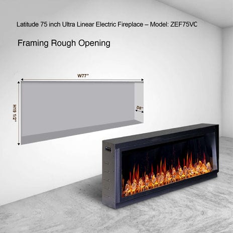Litedeer Electric Fireplace Litedeer - Latitude 75-in Smart Control Electric Fireplace Wifi Enabled -ZEF75VC,Black ZEF75VC