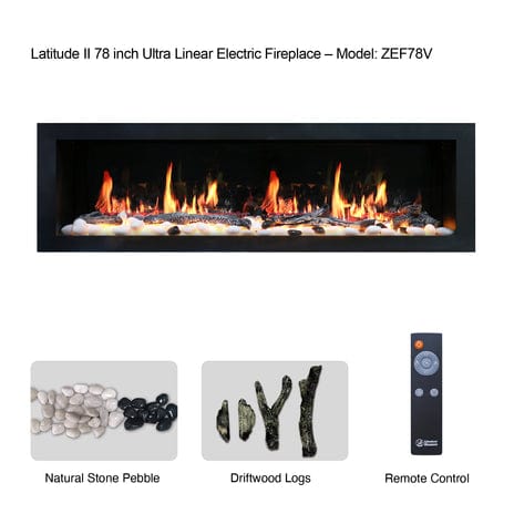 Litedeer Electric Fireplace Litedeer Latitude II 78" Smart Linear Electric Fireplace with App - ZEF78V,Black ZEF78V
